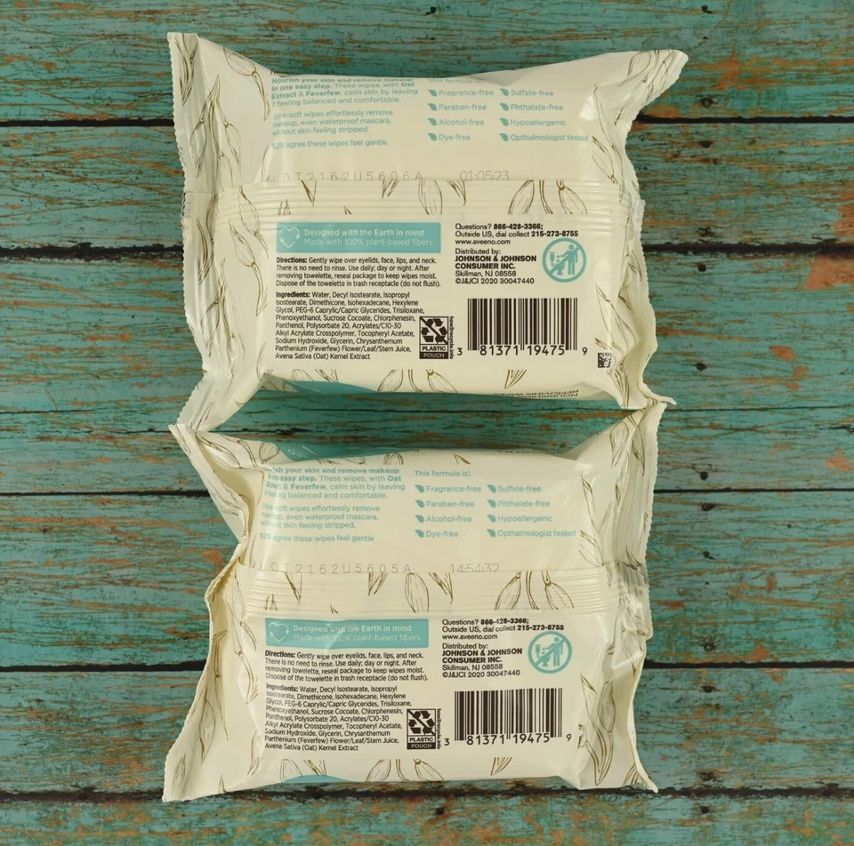 2x Aveeno Calm + Restaurar Toallitas Faciales Desmaquillantes Nutritivas 25CT a Base de Plantas Foto 2 de 4