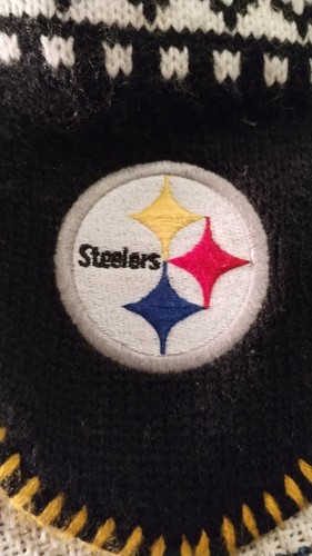 NFL '47 Brand Pittsburgh Steelers One Size Black/Gold Knit hat, Ear Flaps/braids - Picture 3 of 7