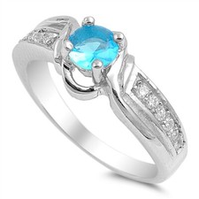 Sterling Silver 1 cttw Blue And Clear Round Cut Cubic Zirconia Ring