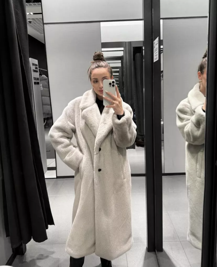 ZARA LONG FAUX FUR COAT GREY LAPEL COLLAR NEW FW24 SIZES XS XL REF. 6318 255