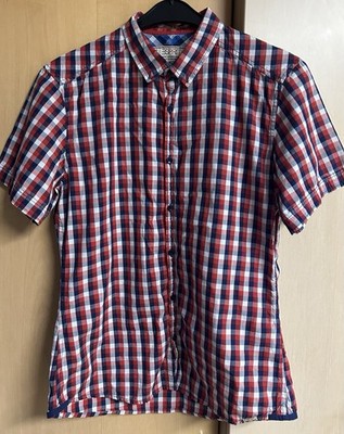 Herren Hemd Kurzarm Esprit Slim Gr M Rot Weiß Blau Kariert 7 Knöpfen z Schließen