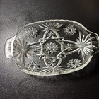 Vintage Anchor Hocking Pressed Clear Cut Glass Divided Oval Serving Tray