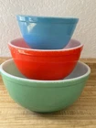 1940's Pyrex Primary Mixing Bowls T.M. regs. Back stamp