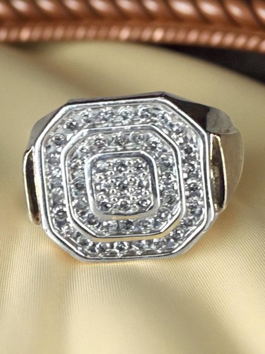 1 Carat Natural Diamond Men's Ring Sterling Silver Gold Vermeil Luxury (Size 10) - Picture 3 of 19