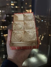 Vintage Set of 5 Glass Salt Cellars Spoons in Original Box One thing is missing