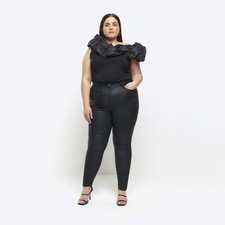 River Island Womens Skinny Jeans Plus Black Coated High Waisted Pants Bottoms