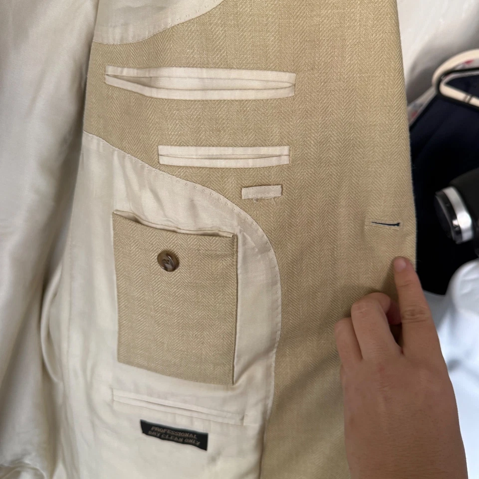 Chaqueta Blazer Abrigo Deportivo Haspel Para Hombres Tostado Lana Espiga Bambú Mezcla Seda 44R Foto 2 de 4