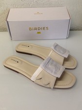 Birdies The Kiwi Bone Leather Flat Slide Sandals - Choose Size