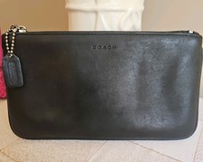 Vintage Coach 7170 Black Leather Skinny Case Zip Pouch Smooth Zipper Great Find