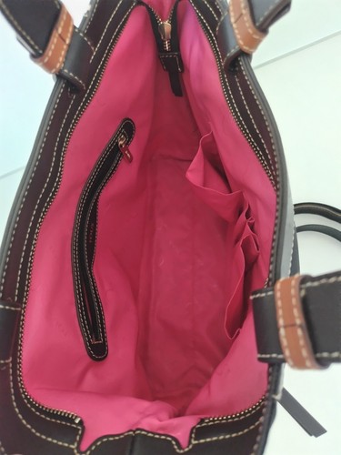 TOUS 2 vías Bolso de Hombro Cartera Lona Patrón de Oso Beige Negro Correa de Mano - Imagen 6 de 9