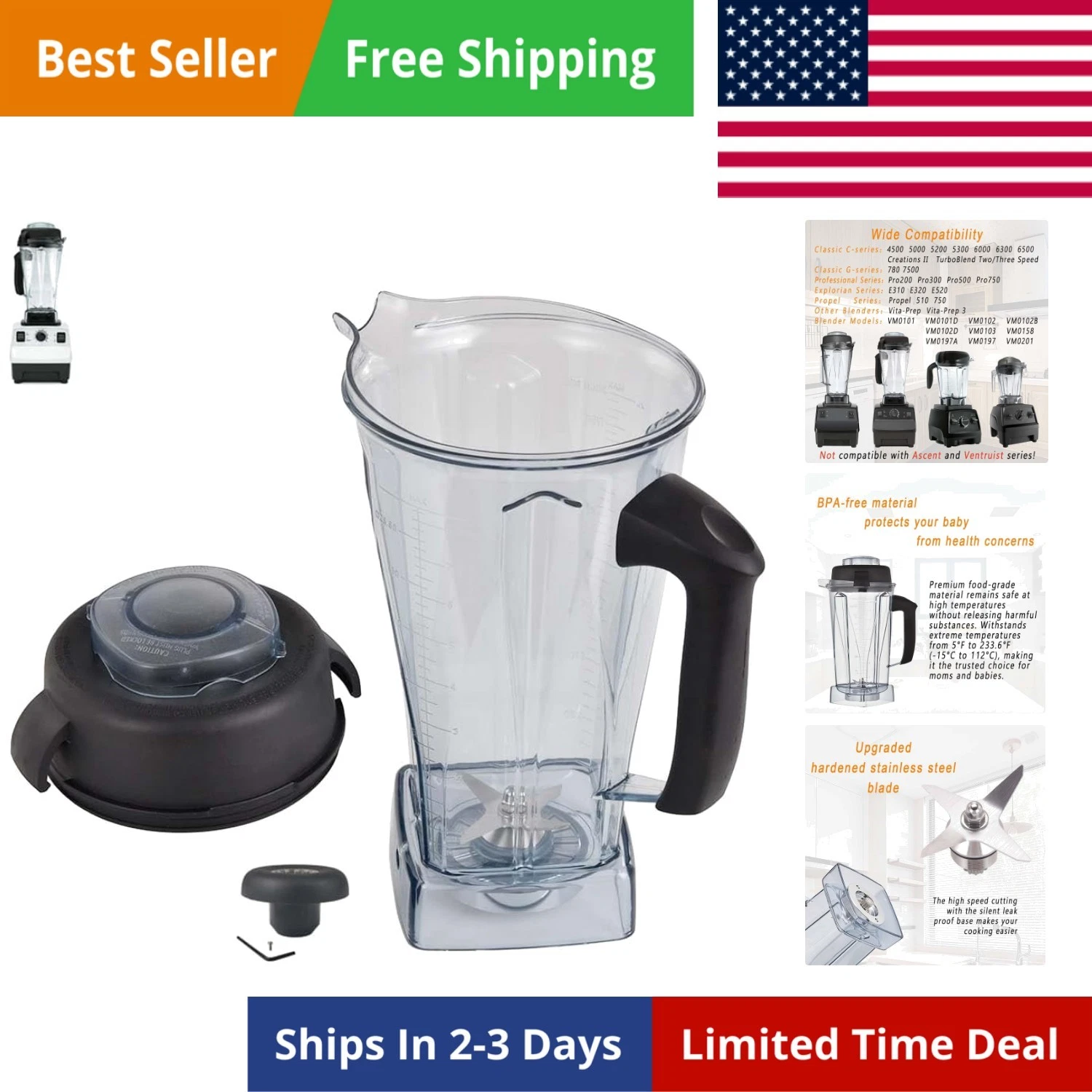 for Blenders 64Oz Container, replace 5000 5200 6300 6500 7500 Pro 200 500 750...