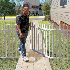 No Dig White Vinyl Picket Yard Gate Kit 3.5Ft H x 5Ft W for Patio Backyard