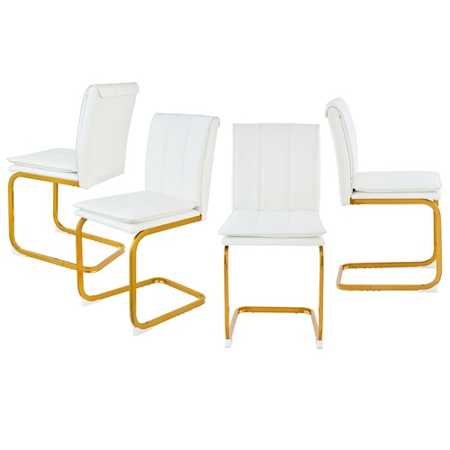 Set of 4 Modern PU Leather Dining Chairs w/ Gold Bow Metal Legs for Dining Room - Picture 9 of 46