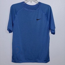 Nike Dri-Fit Blue Athletic T-Shirt Small Swoosh Logo Short Sleeve Training Top