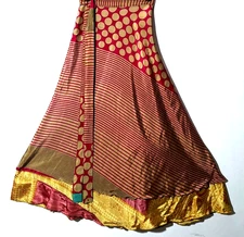Incredible-art Vintage Silk Sari Magic Wrap Skirt Reversible Double Layer skirt,