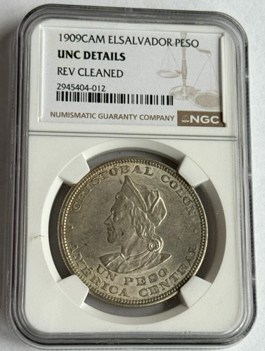 EL SALVADOR 1909 CAM 1 PESO UNCIRCULATED WITH DETAILS - BAMBA NGC CERTIFIED