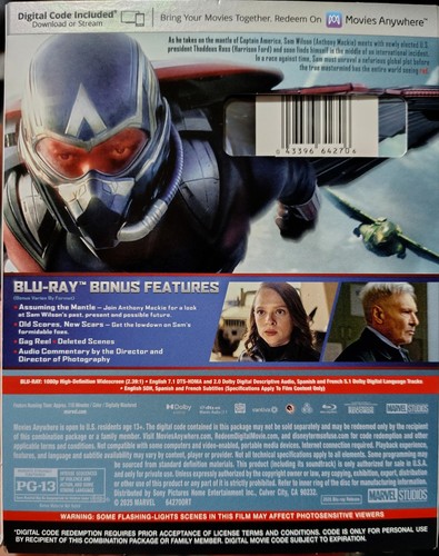 Captain America: Brave New World (Blu-ray+Digital, 2025) NEW W/DAMAGE SLIPCOVER - 第 2/5 張圖片