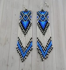 Tribal Earrings Native Large Boho American Seed Beads Handmade Earring