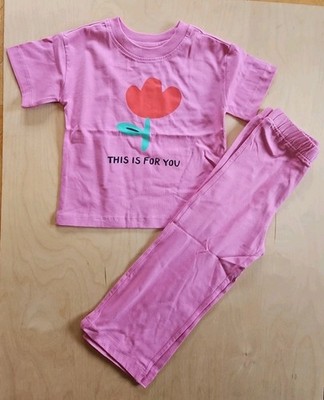 NWT HANNA ANDERSSON PINK TULIP TEE SHIRT WIDE LEG PANTS SET 90 3T $50