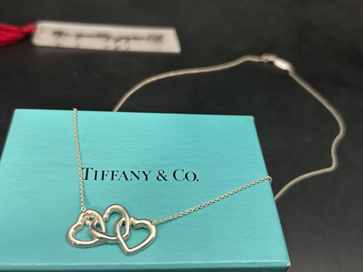 Tiffany & Co Sterling Silver Triple Open Heart Pendant Necklace 