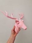 Pink Medium Geometric Deer Head Wall Sculpture - New