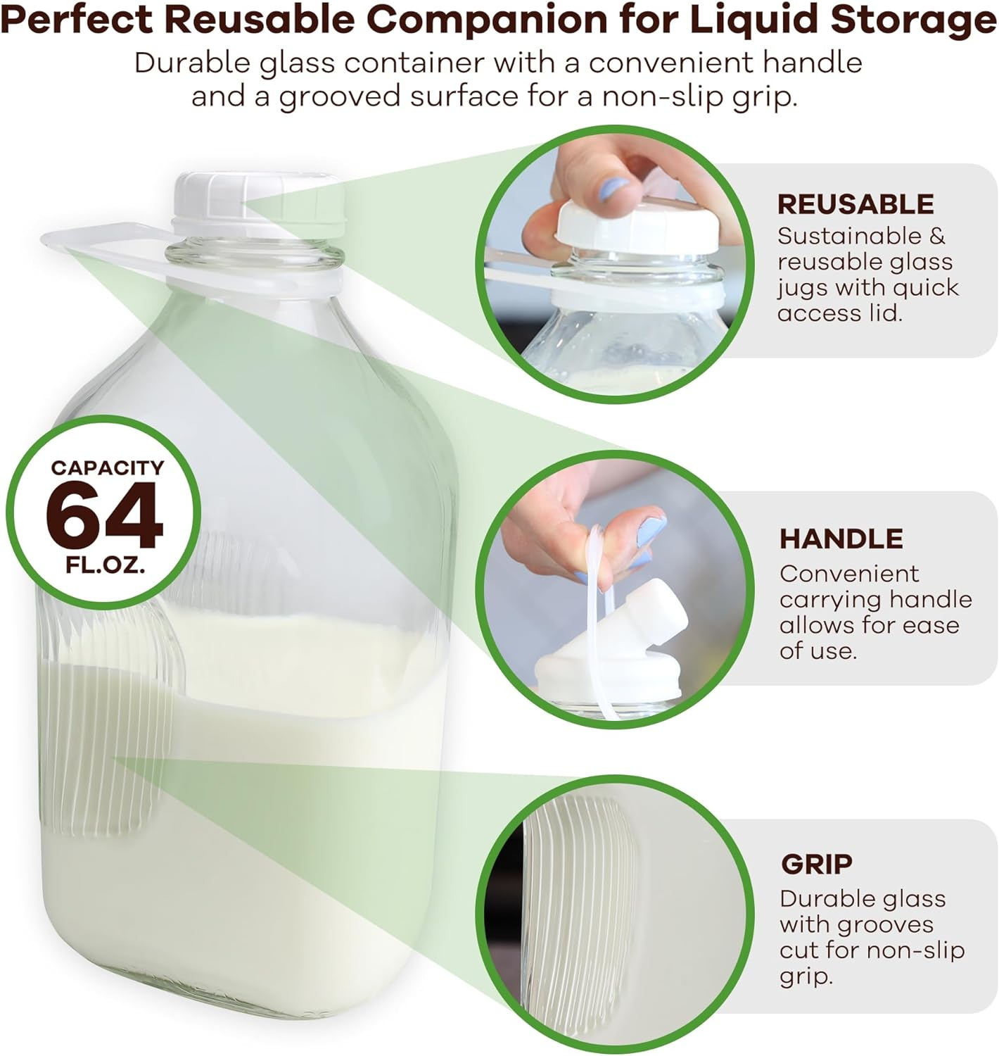 The Dairy Shoppe Heavy Glass Milk Bottles 2 Quart (64 Oz) Jugs with Extra Lid... eBay