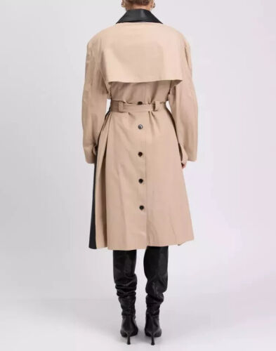 ROKH Women's Real Leather Trench Coat Jacket Size 8 – Belted, High Quality - Picture 3 of 12