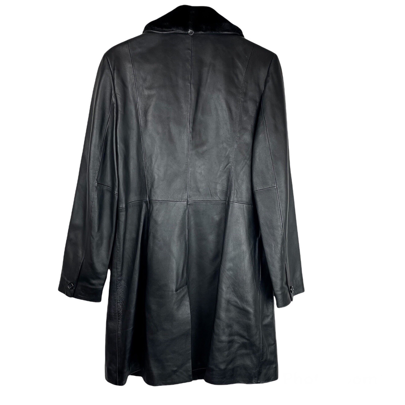 COVINGTON Long Black Leather Jacket Button Front … - image 2