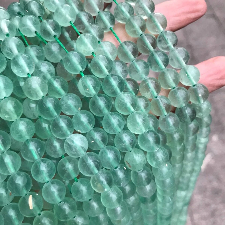 6-10mm Genuine Natural Round Semi Precious Smooth Green Fluorite Gemstone Beads - Image 4 of 4