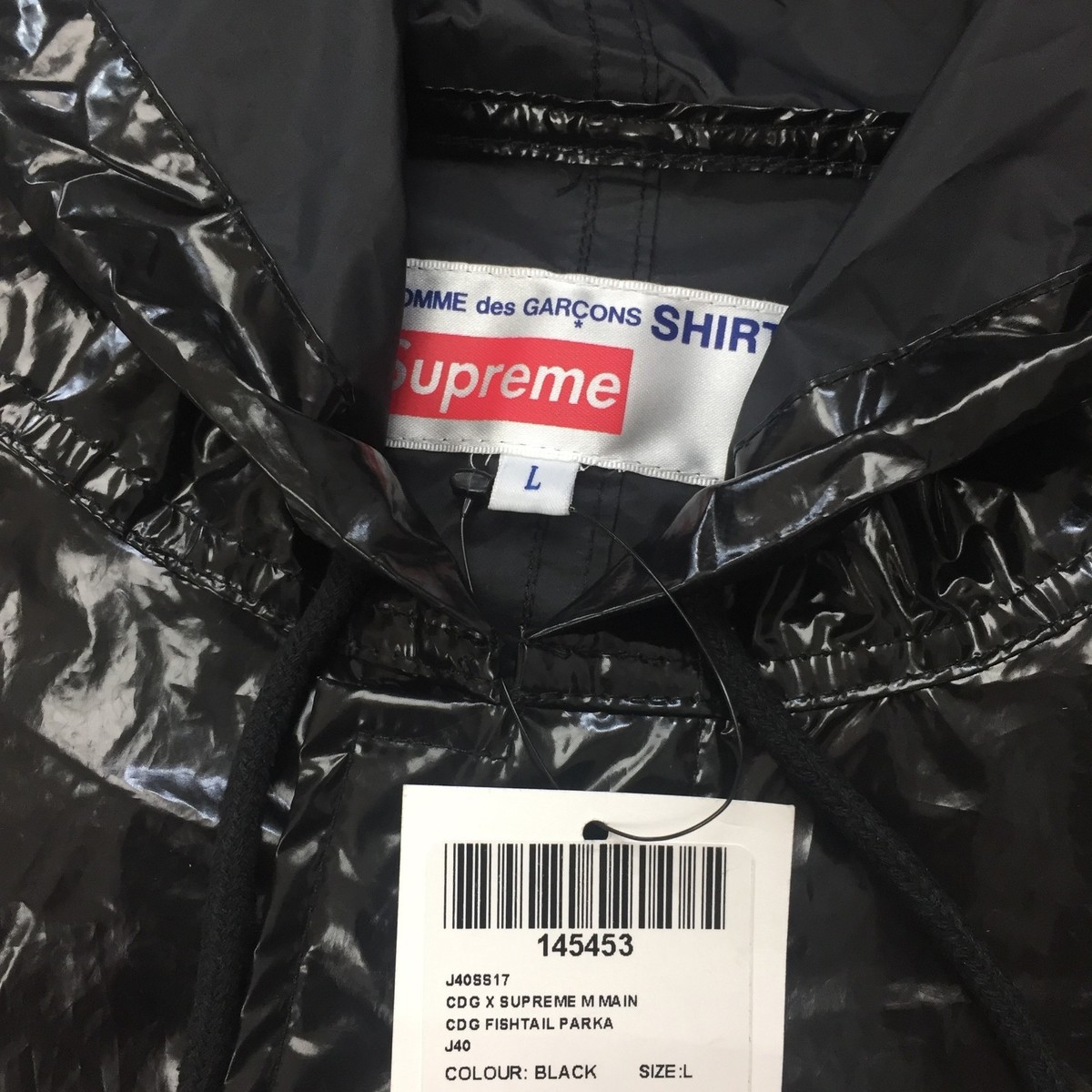 NWT Supreme Comme des Garcons SHIRT CDG Black Fishtail Parka L