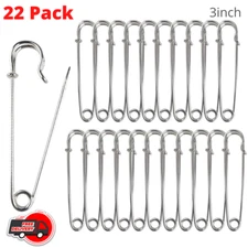 22 Pack Heavy Duty Steel Safety Pins Silver Extra Large Blankets Skirts Kilts 3"