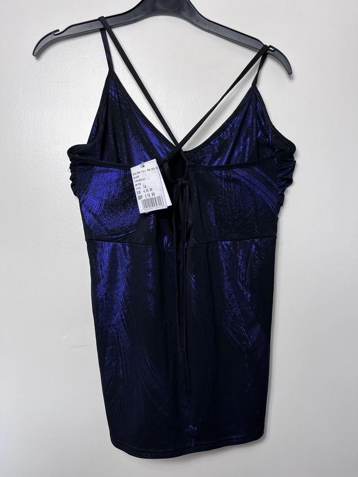 Chaleco Top Vintage Y2K Púrpura Negro Brillante Talla UK 14 Nuevo Con Etiquetas Foto 2 de 4
