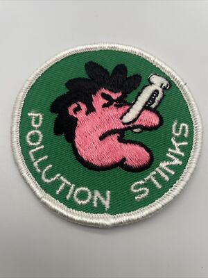 Pollution Stinks Vintage Patch NOS Rat Hot Rod Environmental 70s motorcycle car
