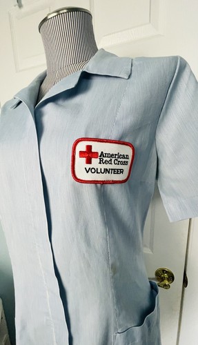 Vintage American Red Cross Volunteer Nurse Uniform Zip Dress Patches Hoover USA - Picture 2 of 13