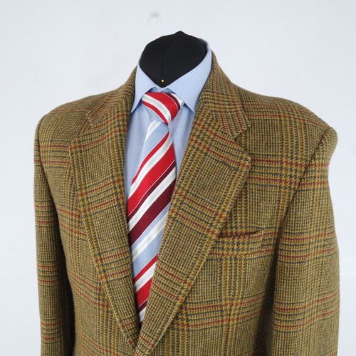 Mens Check Tweed Jacket 42R UK Size Mustard Wool Sport Coat Blazer - Picture 10 of 11