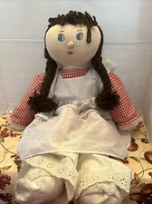 Vintage Handmade? Large Jumbo 23" Dolly Cloth Rag Braided Pig Tails Plush Doll