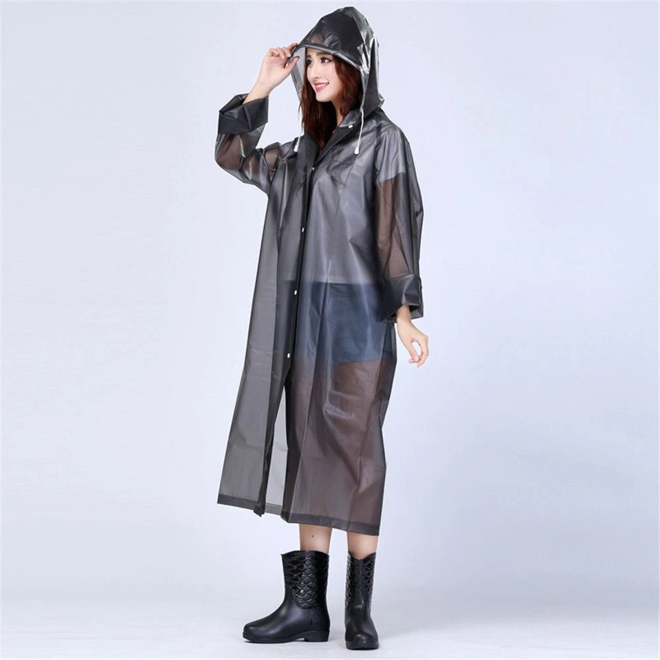 Top Quality Unisex PVC Raincoat Long Sleeve Hooded Waterproof Jacket Coat - Image 4 of 4