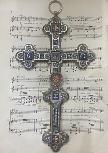 Rare Large Antique Italian Micromosaic Cross Reliquary St Rose Viterbo c1900 - Picture 2 of 9