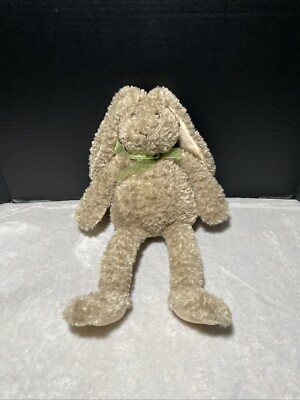 CS International Bunny Plush Brown Floppy Lop Eared Rabbit Green Bow 15'' Toy Pet