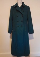 Monsoon "minnie" Dark Green/teal Long Military Style Coat Size 14 Excellent