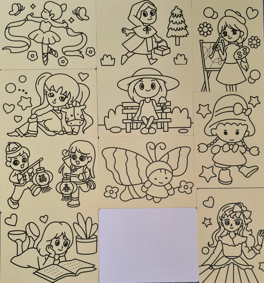 Imágenes artísticas de brillo de arena A4 ~ Peeling & Stick ~ 50 tarjetas ~ Fiesta infantil cumpleaños divertido