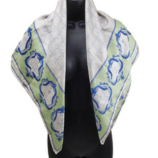 Elegance Paris Logo Scarf 100 Silk Green Blue Beige Designer Made In Italy