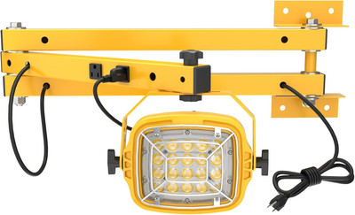 50W LED Loading Dock Light with 40'' Folding Double Arm, Built-In Receptacle 7000