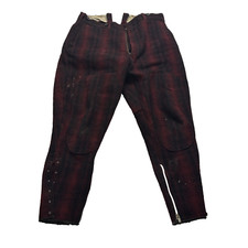 1930s Vintage WOOLRICH Red Buffalo Plaid Wool Hunting Pants FLAWS ZIPPER BROKE