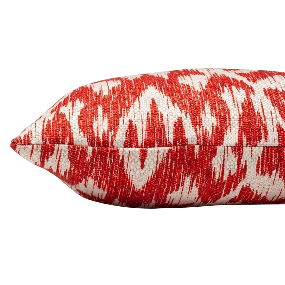 Textured Linen Blend Abstract Ikat Boudoir Cushion. Bright Cherry Red. 17x12" - Image 4 of 4
