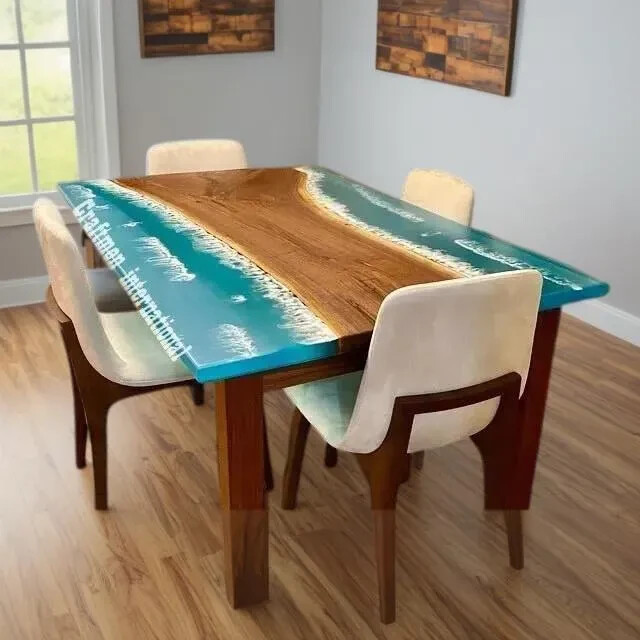 Blue Epoxy Table, olive Wood Epoxy table, Live Edge table top, Home decor table-image