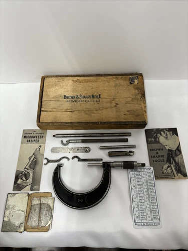 Brown & Sharpe MFG Co Micrometer Caliper 65RS with Wood Box and Accessories