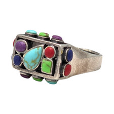 SOUTHWESTERN STERLING SILVER TURQUOISE/MULTISTONE SIZE 7.25 RING 5.9GR 3296