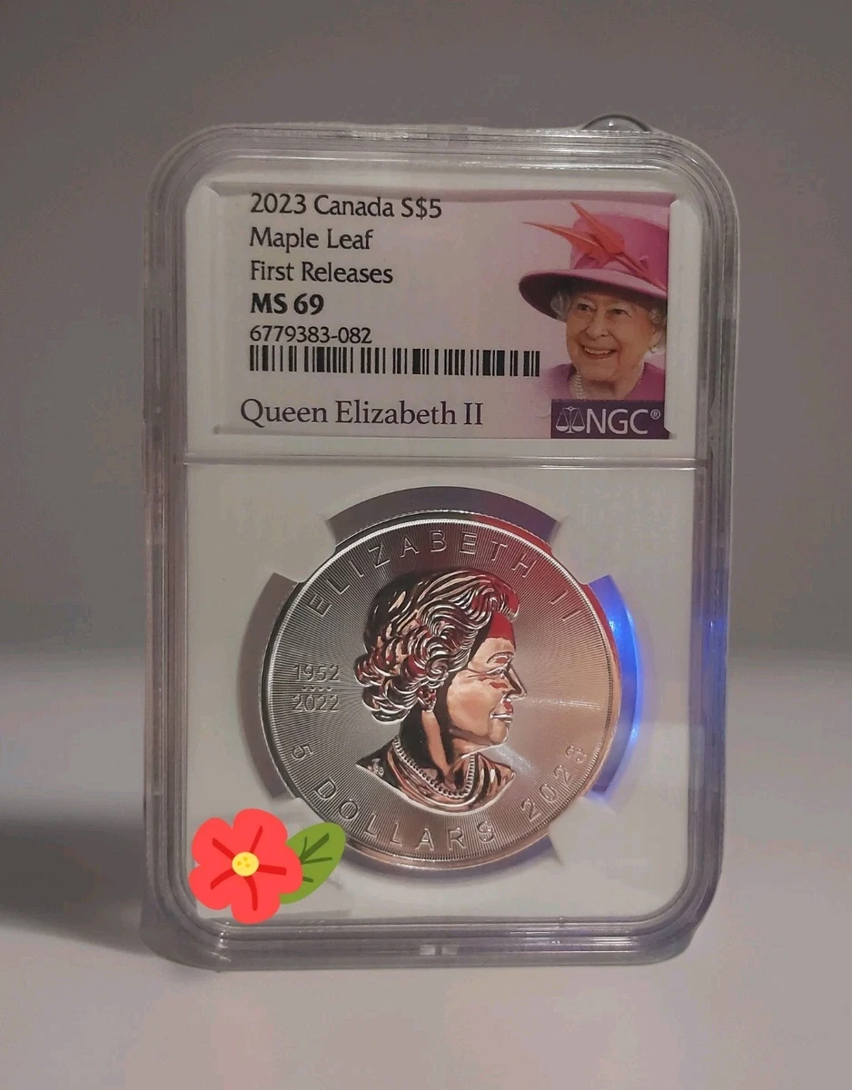 TOP POP MS69 2023 Canada $5 1oz Silver Coin -.9999 Fine Silver Last Year of QEII
