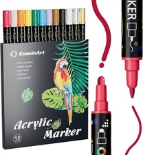 12 Colors Acrylic Paint Pens, Acrylic Paint Markers Dual Tip, with Dot Tip and F